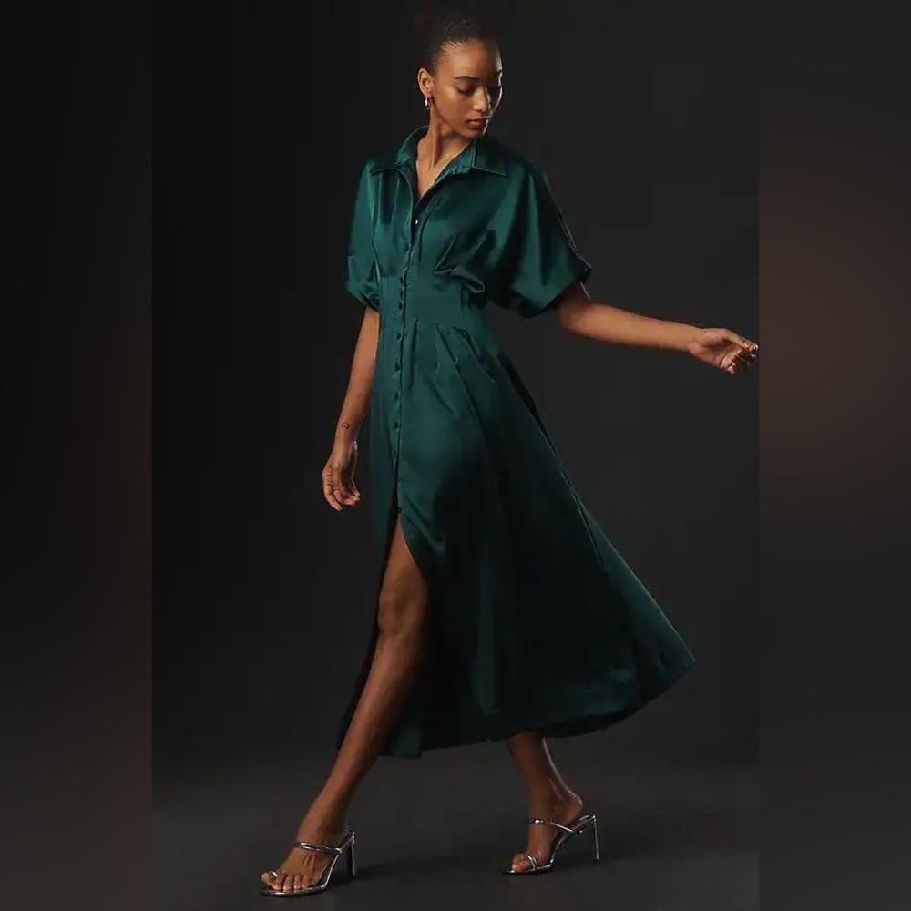 Anthropologie The Tobie Satin Shirt Dress by Exquise - Picture 2 of 8
